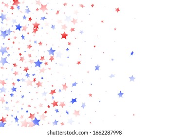 American Presidents Day stars background. Holiday confetti in US flag colors for President Day.  Stylish red blue white stars on white American patriotic vector. July 4th holiday stardust.