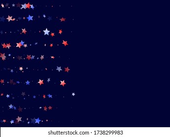 American Presidents Day stars background. Holiday confetti in US flag colors for President Day. Vivid red blue white stars on dark American patriotic vector. July 4th holiday stardust.