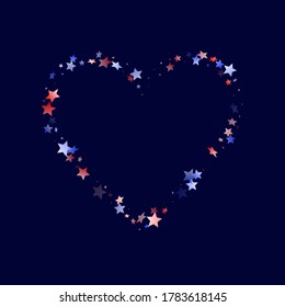 American Presidents Day stars background. Holiday confetti in USA flag colors for Presidents Day. Simple red blue white stars on dark American patriotic vector. July 4th holiday stardust.