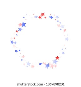 American Presidents Day stars background. Confetti in USA flag colors for Independence Day. Minimal red blue white stars on white American patriotic vector. July 4th holiday stardust.