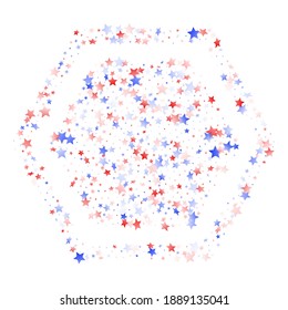 American Presidents Day stars background. Holiday confetti in USA flag colors for Patriot Day.  Poster red blue white stars on white American patriotic vector. 4th of July stardust confetti.