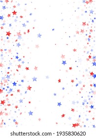 El Día de los Presidentes de Estados Unidos es un telón de fondo. Confetti en los colores de la bandera de EE.UU. para el Día de la Independencia.  Estrellas blancas azules y frescas en un vector patriótico blanco americano. El 4 de julio, elementos de polvo de estrellas.