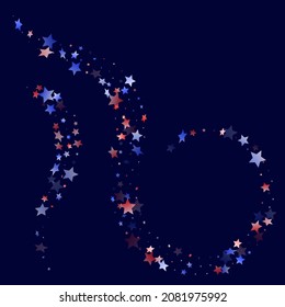 American Presidents Day stars background. Holiday confetti in USA flag colors for Patriot Day.  Bright red blue white stars on dark American patriotic vector. July 4th stardust confetti.