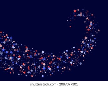 American Presidents Day stars background. Holiday confetti in USA flag colors for Patriot Day. Trendy red blue white stars on dark American patriotic vector. July 4th holiday stardust.