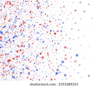 American Presidents Day stars background. Holiday confetti in USA flag colors for Presidents Day.  Banner red blue white stars on white American patriotic vector. July 4th stardust elements.