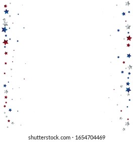 American Presidents Day stars vector background. Confetti in USA flag colors for Independence Day. July 4th stardust confetti.