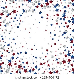 American Presidents Day stars vector background. Confetti in USA flag colors for Independence Day. July 4th stardust confetti.