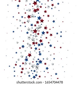 American Presidents Day stars vector background. Confetti in USA flag colors for Independence Day. July 4th stardust confetti.
