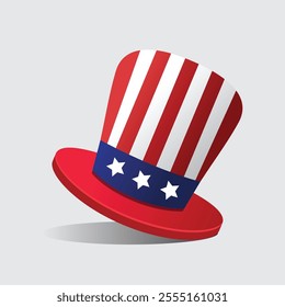 American presidents hat with US flag. Uncle Sams Hat vector illustration. Happy Presidents Day element. Washingtons Birthday.