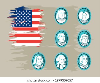 american presidents portrait and flag