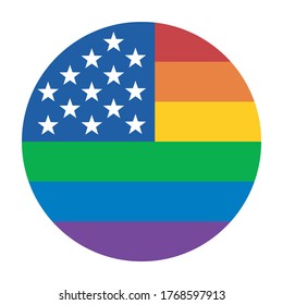 American pride rainbow circle flag with stars and stripes flat vector icon for LGBT apps and websites