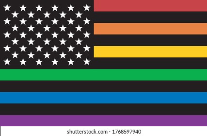 American pride rainbow flag with stars and stripes flat vector icon for LGBT apps, websites and print