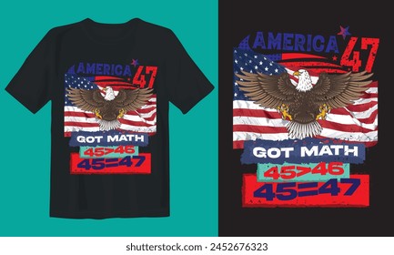 Diseño de camiseta del orgullo americano para las elecciones. 45=47