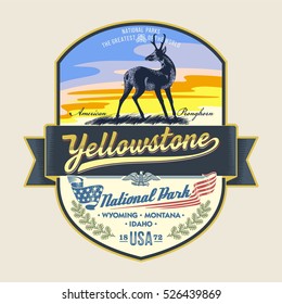 The American pronghorn, the national Park Yellowstone, illustration, vector