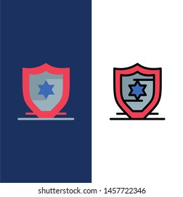 American, Protection, Shield  Icons. Flat and Line Filled Icon Set Vector Blue Background