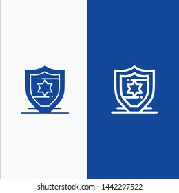 American, Protection, Shield Line and Glyph Solid icon Blue banner Line and Glyph Solid icon Blue banner