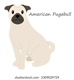 American Pugabull Dog cute animal in colorful cartoon style isolated on white background. Vector graphics. It is a mix between a Pug and an American Bulldog.