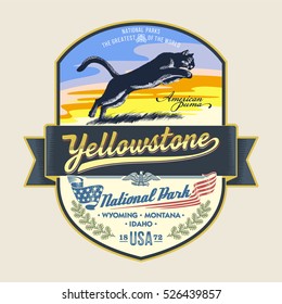 American Puma, national Park Yellowstone, illustration, vector