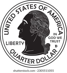 American quarter dollar vector design silhouette handmade