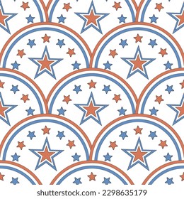 American rainbows and stars vector seamless pattern. Patriotic USA Independence Day background. 4th of July surface design for packaging, scrap book, textile, card making 