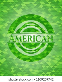  American realistic green emblem. Mosaic background