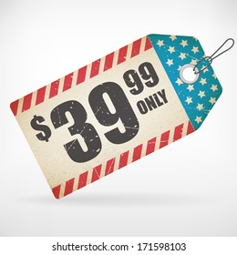 American Realistic paper price vector tag. isolated from background. layered.