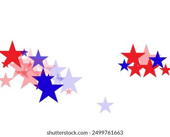 American red and blue stars confetti white background. Vertical frame, vector illustration.  USA flag colors modern fourth of july wallpaper.