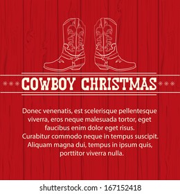 American Red Christmas background with cowboy boots.Vector illustration for text