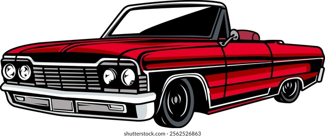 American Red Muscle Cabriolet Car Cartoon Illustration