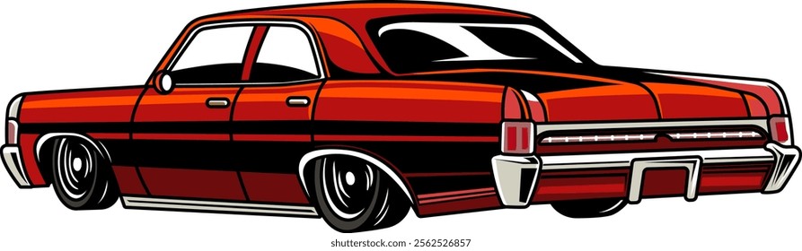 American Red Muscle Car Cartoon Illustration