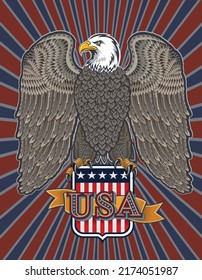 American Redoubtable  Eagle with USA flags