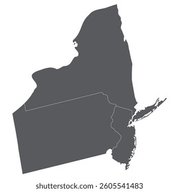 American region of Mid Atlantic region.  Mid Atlantic, or Middle Atlantic states each state with grey color. 