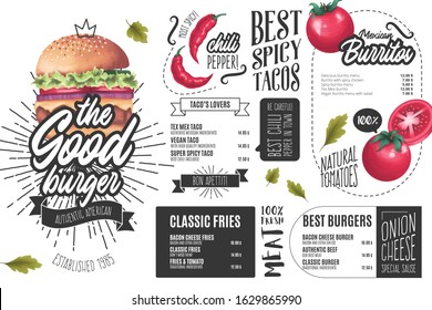 American Restaurant Menu Template With Illustrations