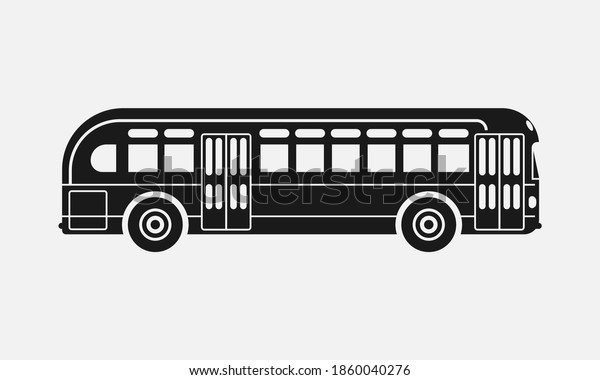 American retro bus\
black and white vector\
icon.