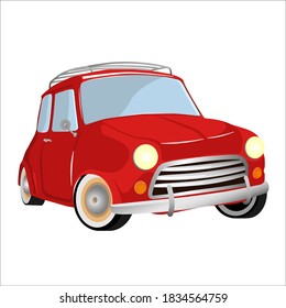 American retro car, red and blue. Vintage. Logo.