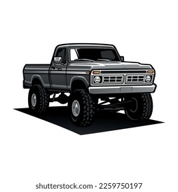 american retro lifted truck illustration vector