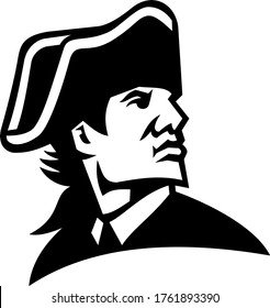 American Revolution General Looking to Side Mascot Black and White