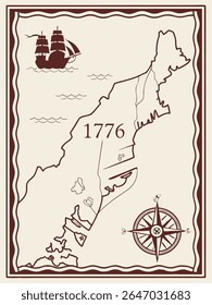 American Revolution Map - Vintage 1776 Historical Vector Poster