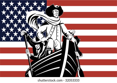 American Revolutionary George Washington At The Helm With Flag