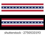 American Ribbon Flag Banner Border Stripe, USA Patriotic Decorative Ribbon with Stars and Stripes, United States Flag Wave Banner Isolated, Transparent PNG and Vector Illustration