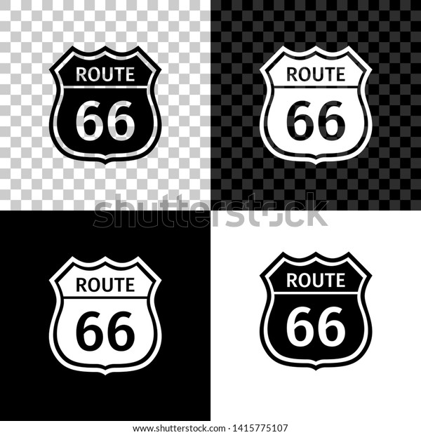 American\
road icon isolated on black, white and transparent background.\
Route sixty six road sign. Vector\
Illustration