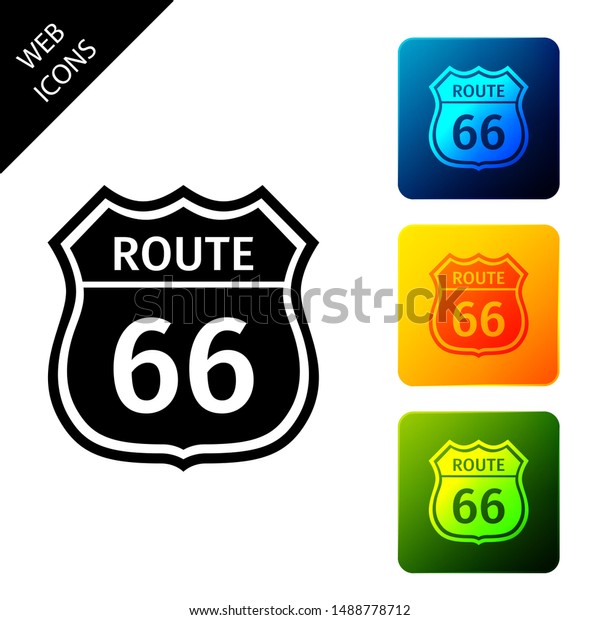 American road icon isolated on white\
background. Route sixty six road sign. Set icons colorful square\
buttons. Vector\
Illustration