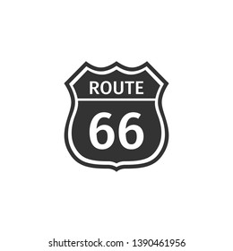 American road icon isolated. Route sixty six road sign. Flat design. Vector Illustration