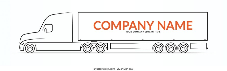 American road train silhouette, contour. Side view of the semi truck with the trailer. Vector illustration isolated on white background.