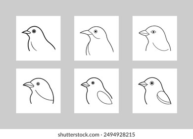 American Robin Bird Head Icon Vector Illustration set.