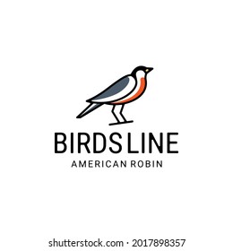 American robin Birds with line art style Vector Cartoon logo design.Logo for business in the industry of bird shop ,sticker and tshirt etc