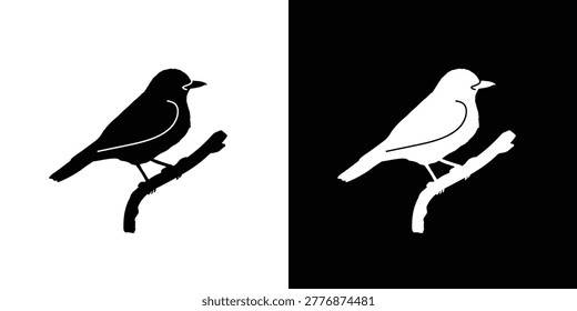 American robin icon vector, robin silhouette, black and white silhouette, flat solid logo, bird symbol, isolated, invert color design, avian