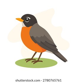American robin in minimal flat vector style, American robin isolated with warm colorful shapes for wildlife illustration art