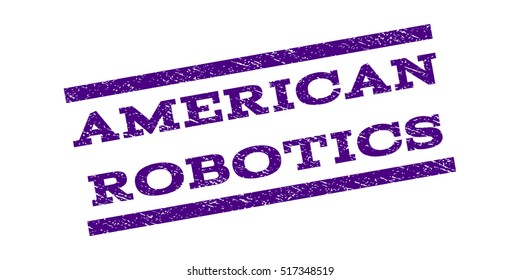 American Robotics watermark stamp. Text caption between parallel lines with grunge design style. Rubber seal stamp with scratched texture. Vector indigo blue color ink imprint on a white background.