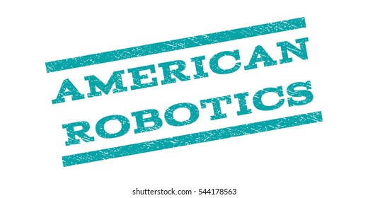 American Robotics watermark stamp. Text caption between parallel lines with grunge design style. Rubber seal stamp with dirty texture. Vector cyan color ink imprint on a white background.